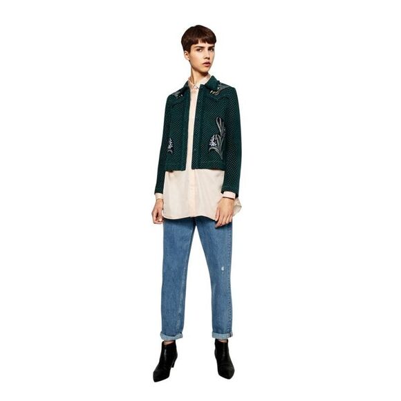 NWT Zara Woman Green Lambskin Embroidered Jacket M - Picture 2 of 16